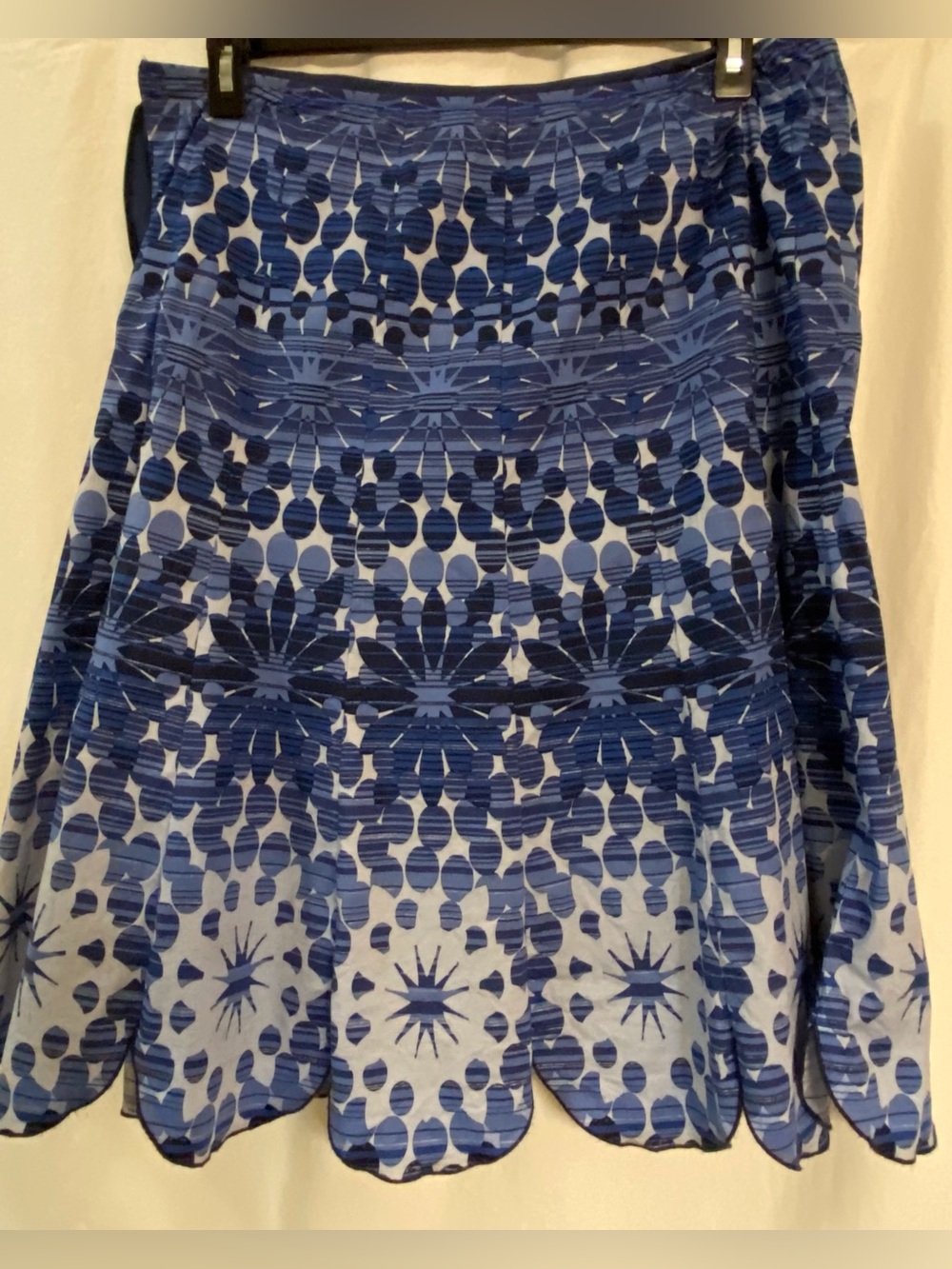 Coldwater Creek Blue Floral Geometric Scalloped Skirt